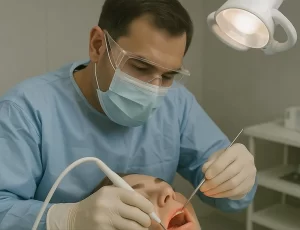 A dentist doing cosmetic surgery.