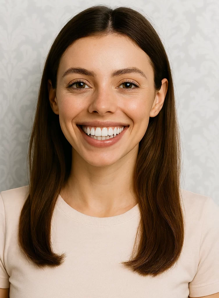 A beautiful girl showing her teeth after dentistry procedure.