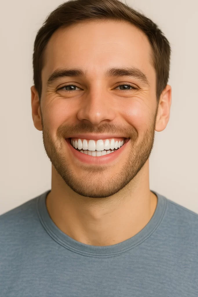 A man with smiling face showing his white beautiful teeth.