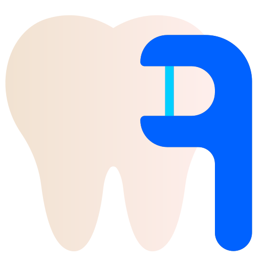 A tooth with a blue dental caliper measuring its width.